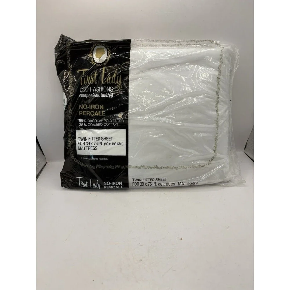 NOS Vtg Made in USA First Lady Non-Iron One Bottom Fitted Sheet TWIN BED White